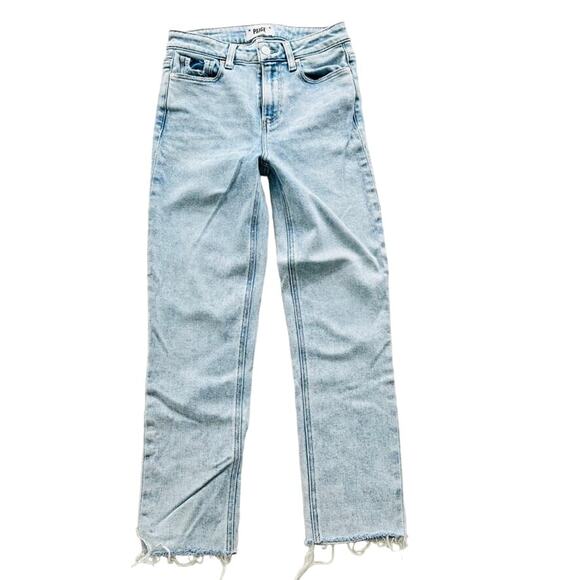 Paige Hoxton Slim Crop Jeans Size 26 Raw Hem Light Blue Wash 5 Pocket Mid-Rise - Picture 2 of 9